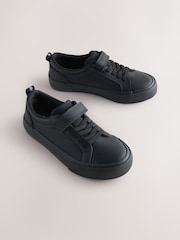 Schwarz - Leather Touch Fastening Elastic Lace School Shoes - Bild 1 von 5