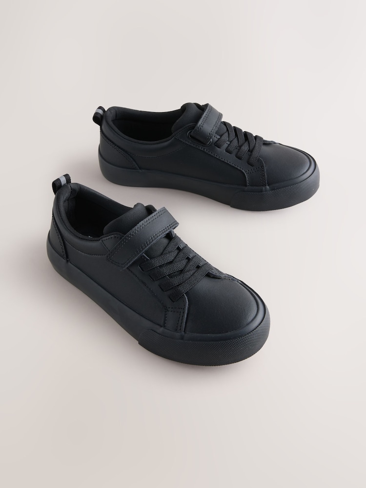 Schwarz - Leather Touch Fastening Elastic Lace School Shoes - Bild 1 von 5