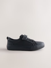 Schwarz - Leather Touch Fastening Elastic Lace School Shoes - Bild 2 von 5