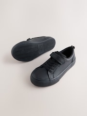 Schwarz - Leather Touch Fastening Elastic Lace School Shoes - Bild 3 von 5
