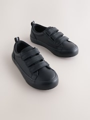 Schwarz - Lederschuhe für die Schule mit 3 Riemen und Klettverschluss - Bild 1 von 1