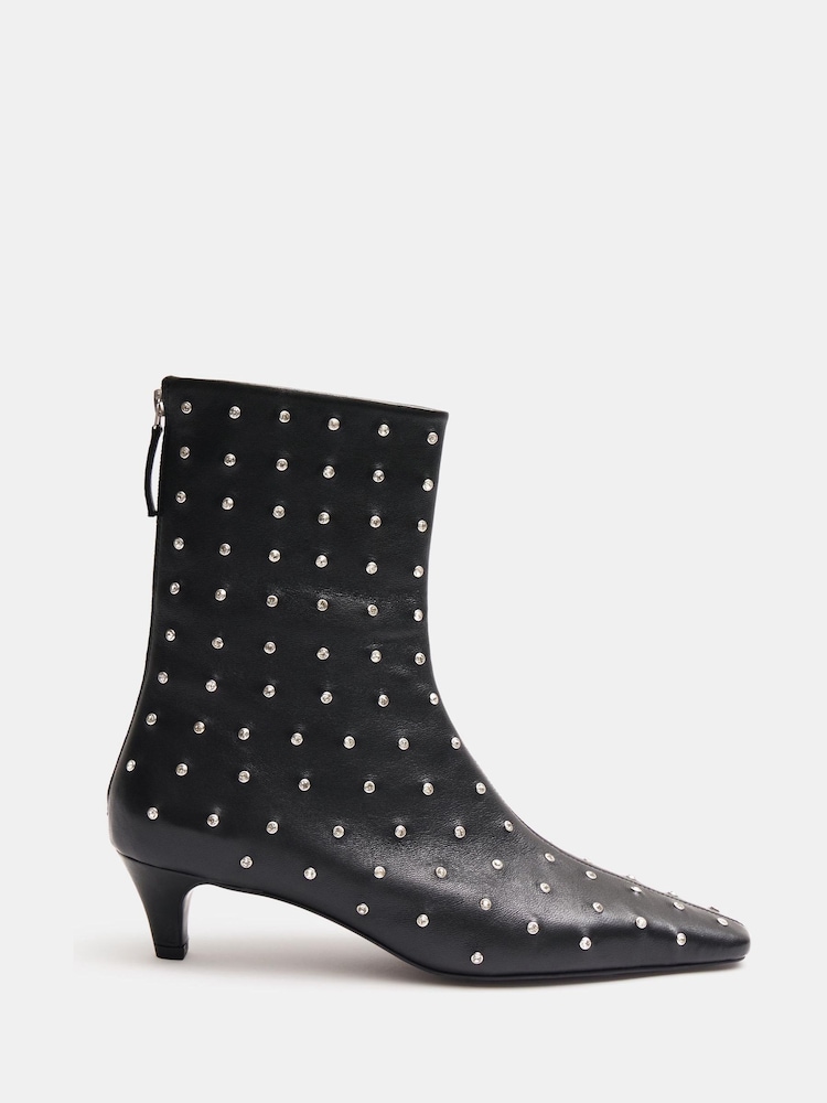 Hush Black Diamante Studded Leather Ankle Boots - Image 2 of 4