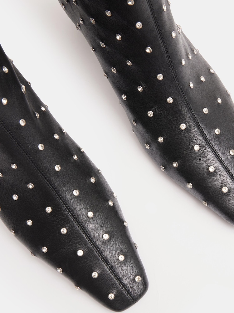 Hush Black Diamante Studded Leather Ankle Boots - Image 4 of 4