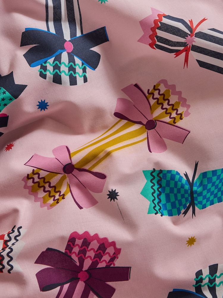 Pink Crackers Christmas Reversible Duvet Cover and Pillowcase Set - Image 3 of 3 Pink Crackers Christmas Reversible Duvet Cover and Pillowcase Set - Image 3 of 3