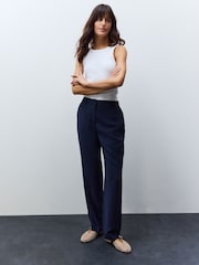 Navy Blue Elastic Back Straight Leg Modal Trousers - Image 1 of 4