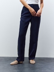 Navy Blue Elastic Back Straight Leg Modal Trousers - Image 2 of 4