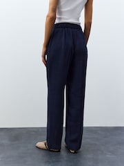 Navy Blue Elastic Back Straight Leg Modal Trousers - Image 3 of 4