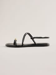 Lipsy Black Flat Metal Toe Loop Faux Leather Sandals - Image 5 of 5