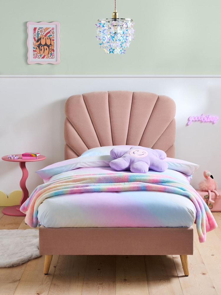 Opulent Chenille Light Rose Pink Sunray Single Bed Frame - Image 1 of 5