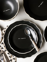 Rockett St George Set of 4 Black Bon Appetit Dinner Plates - Image 1 of 7