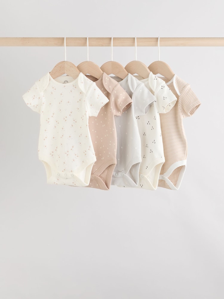 Neutral 100% Cotton Short Sleeve Baby Bodysuits 5 Pack - Image 1 of 12 Neutral 100% Cotton Short Sleeve Baby Bodysuits 5 Pack - Image 1 of 12