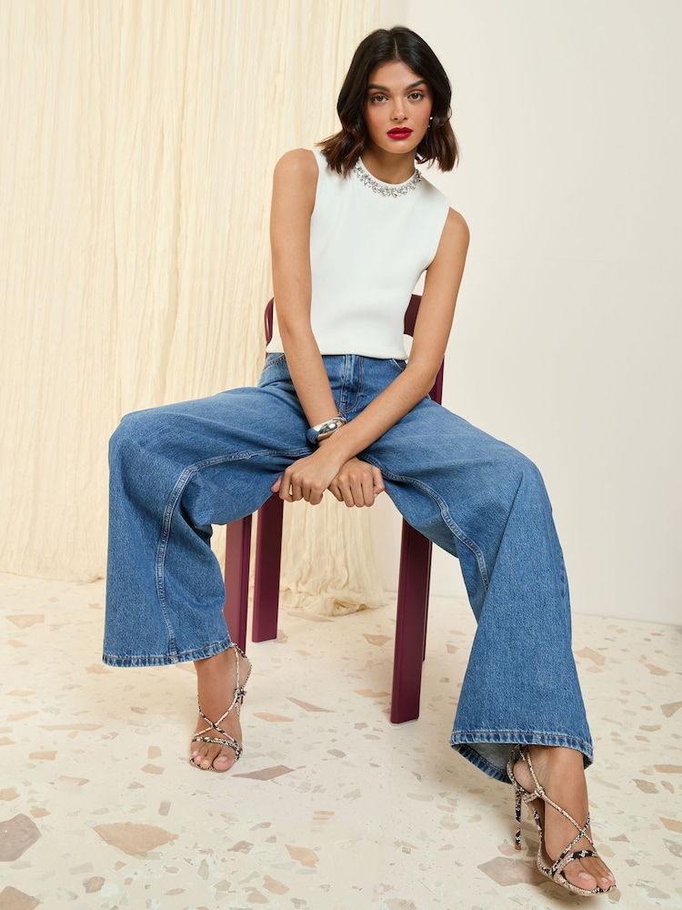 Friends Like These White Embellished Neckline Top - Image 2 of 4 Friends Like These White Embellished Neckline Top - Image 2 of 4