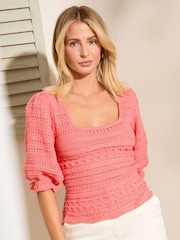 Friends Like These Pink Square Neck Millie Mackintosh Crochet Top - Image 1 of 4