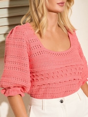Friends Like These Pink Square Neck Millie Mackintosh Crochet Top - Image 3 of 4