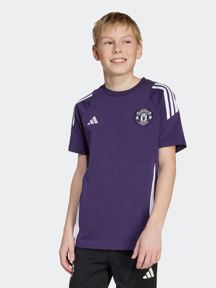 adidas Plum Purple Kids Manchester United Tiro 25 Competition Cotton T-Shirt - Image 1 of 1