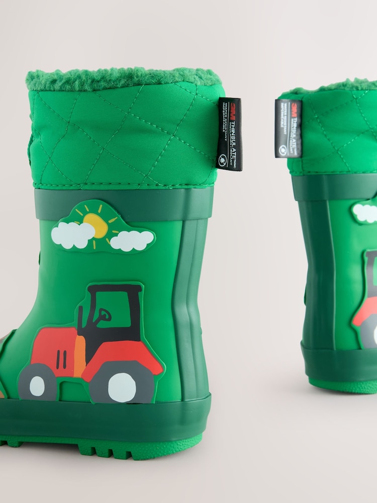Green Farm Animals Thermal Thinsulate™ Lined Cuff Wellies - Image 2 of 3