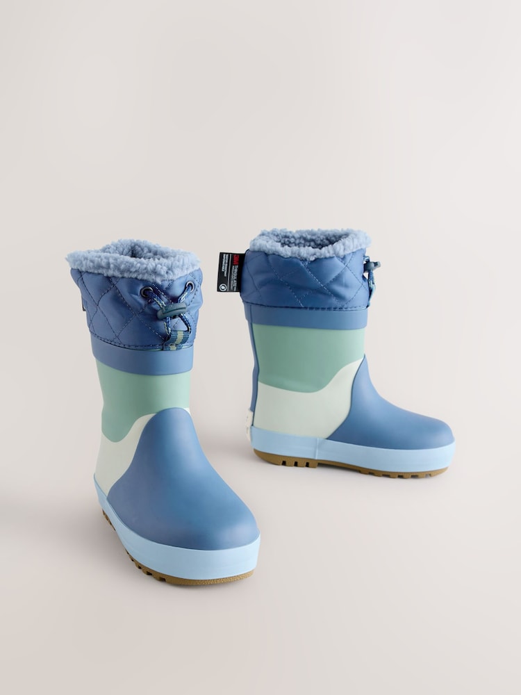 Blue Colourblock Thermal Thinsulate™ Lined Cuff Wellies - Image 1 of 5 Blue Colourblock Thermal Thinsulate™ Lined Cuff Wellies - Image 1 of 5