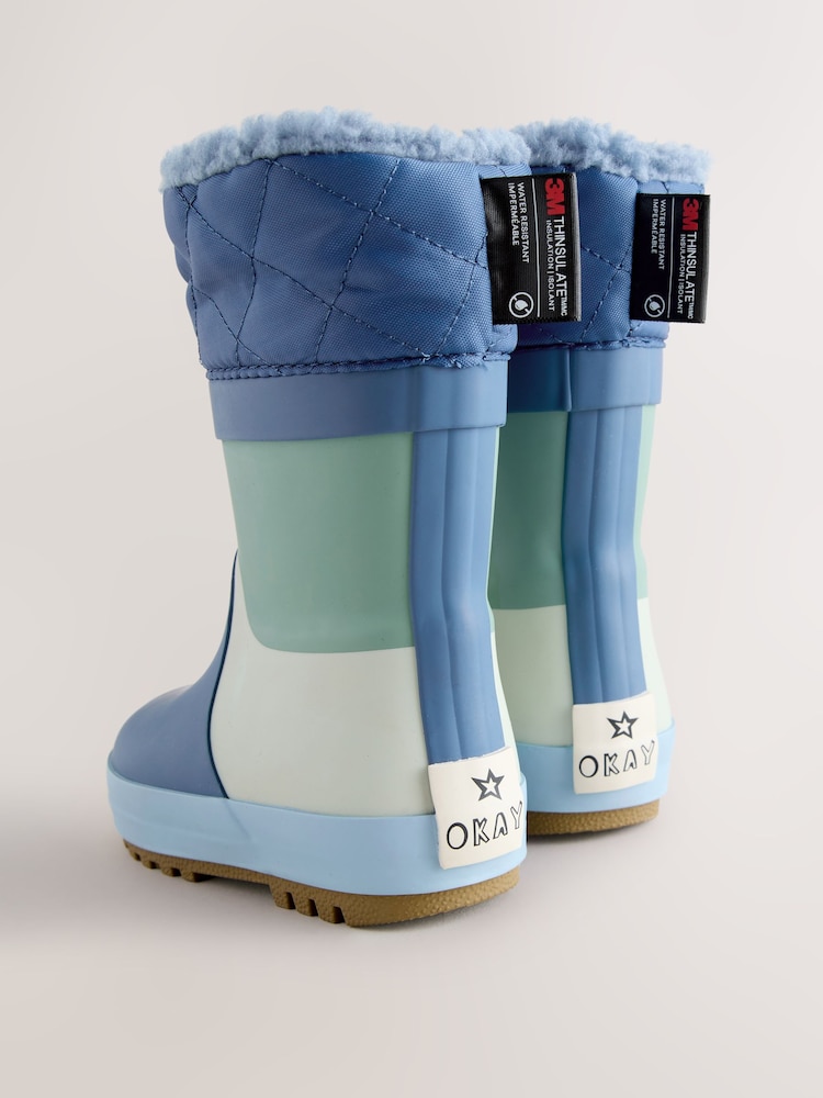 Blue Colourblock Thermal Thinsulate™ Lined Cuff Wellies - Image 2 of 4