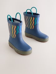Blue Navy Stripe Handle Pull On Wellies - Image 1 of 5