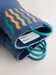 Blue Navy Stripe Handle Pull On Wellies - Image 3 of 5