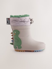 Grey Dinosaur Thermal Thinsulate™ Lined Cuff Wellies - Image 2 of 4