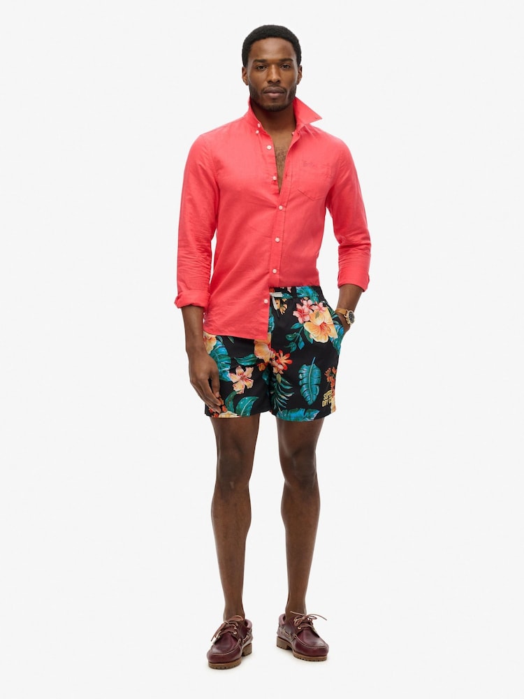 Superdry Blue Hawaiian Print 17 Swim Shorts - Image 1 of 8