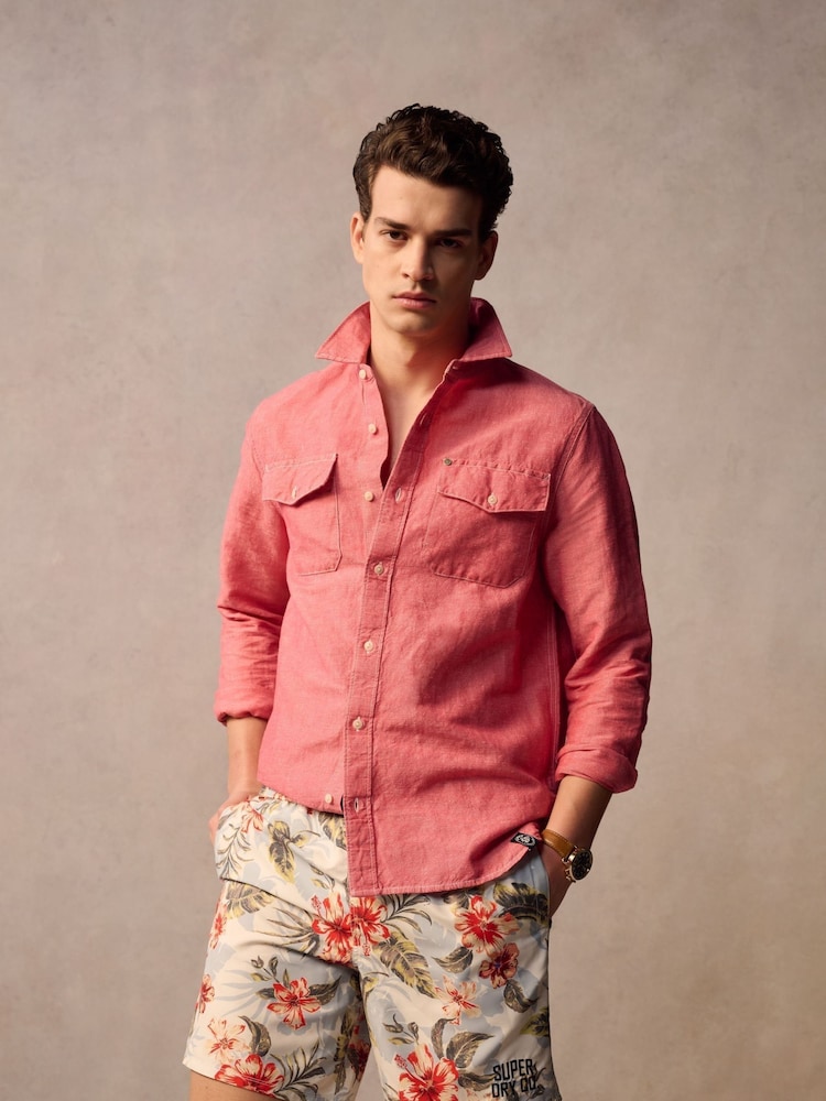 Superdry Beige Hawaiian Print 17 Swim Shorts - Image 1 of 2