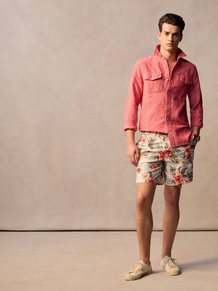 Superdry Beige Hawaiian Print 17 Swim Shorts - Image 2 of 2