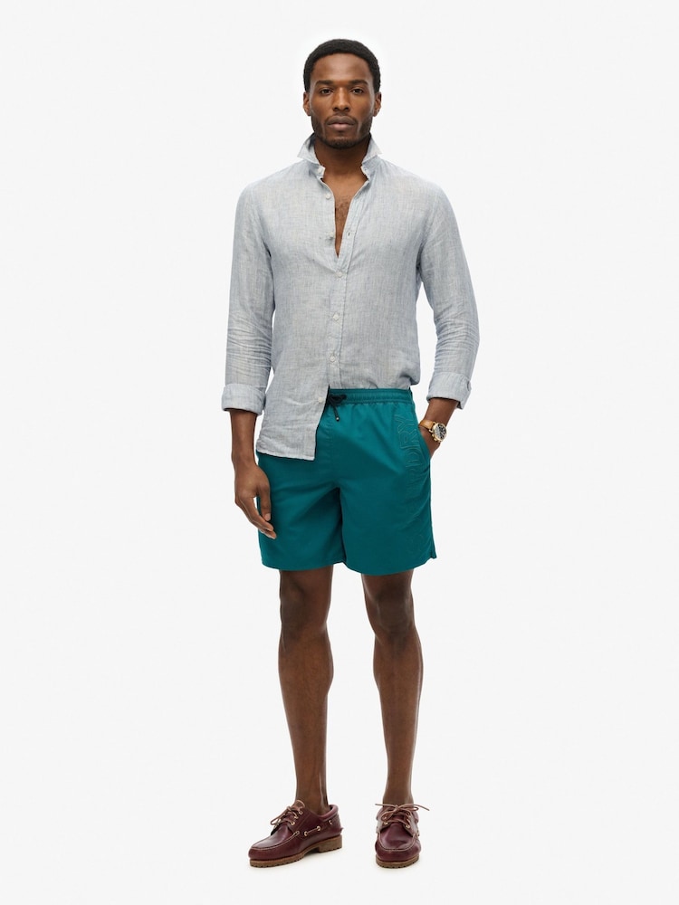 Superdry Teal Blue Premium Emb 17 Swim Shorts - Image 2 of 9