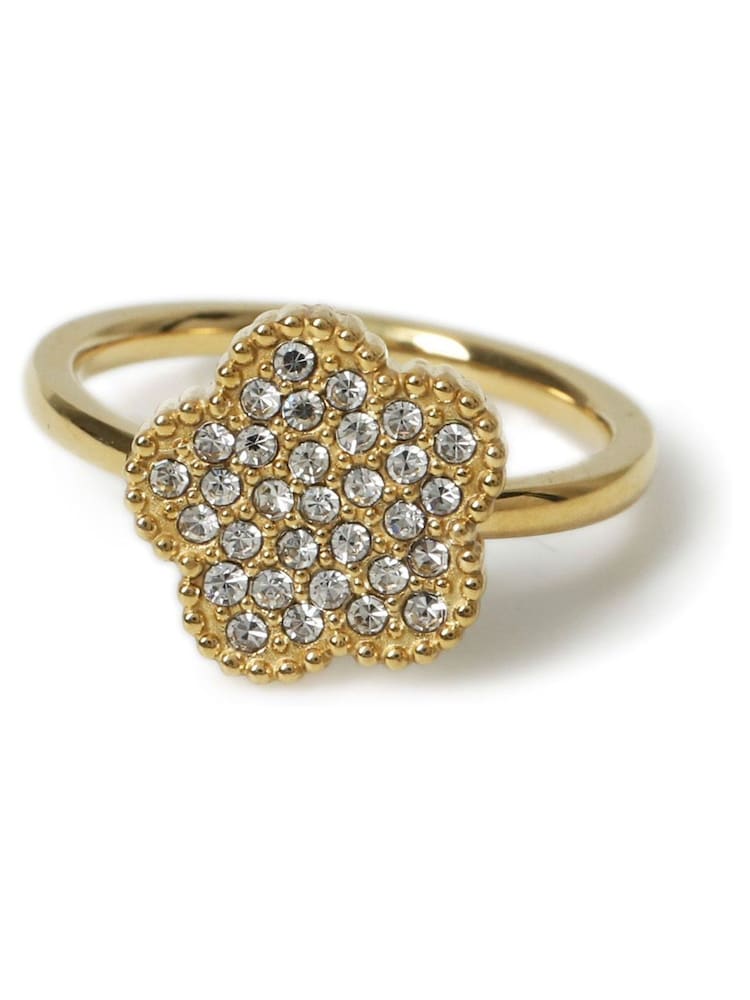 Aela Gold Tone Stainless Steel Pave Flower Ring - صورة 1 من 2