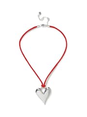 Aela Silver Tone Red Cord Heart Pendant Necklace - Image 1 of 2