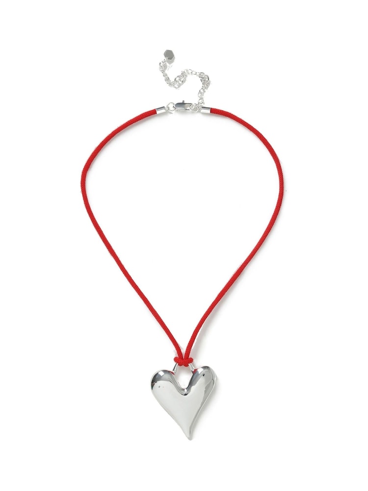 Aela Silver Tone Red Cord Heart Pendant Necklace - Image 1 of 2