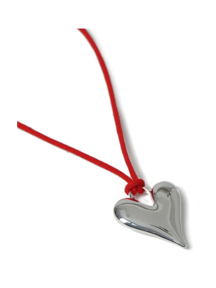 Aela Silver Tone Red Cord Heart Pendant Necklace - Image 2 of 2