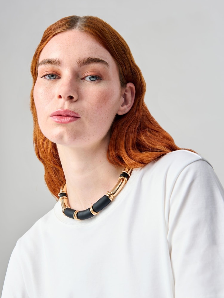 Aela Powdercoat Link Adjustable Gold Tone Black Necklace - Image 1 of 1