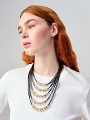 Aela Cord Mixed Metal Layered Black Necklace - Image 1 of 1
