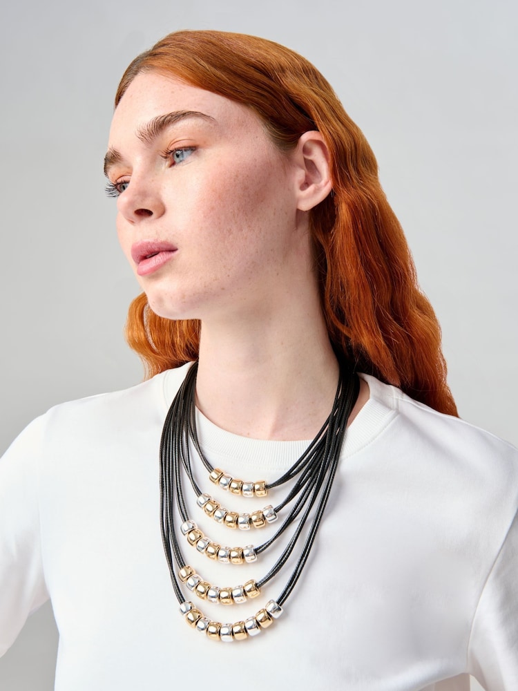 Aela Cord Mixed Metal Layered Black Necklace - Image 1 of 1