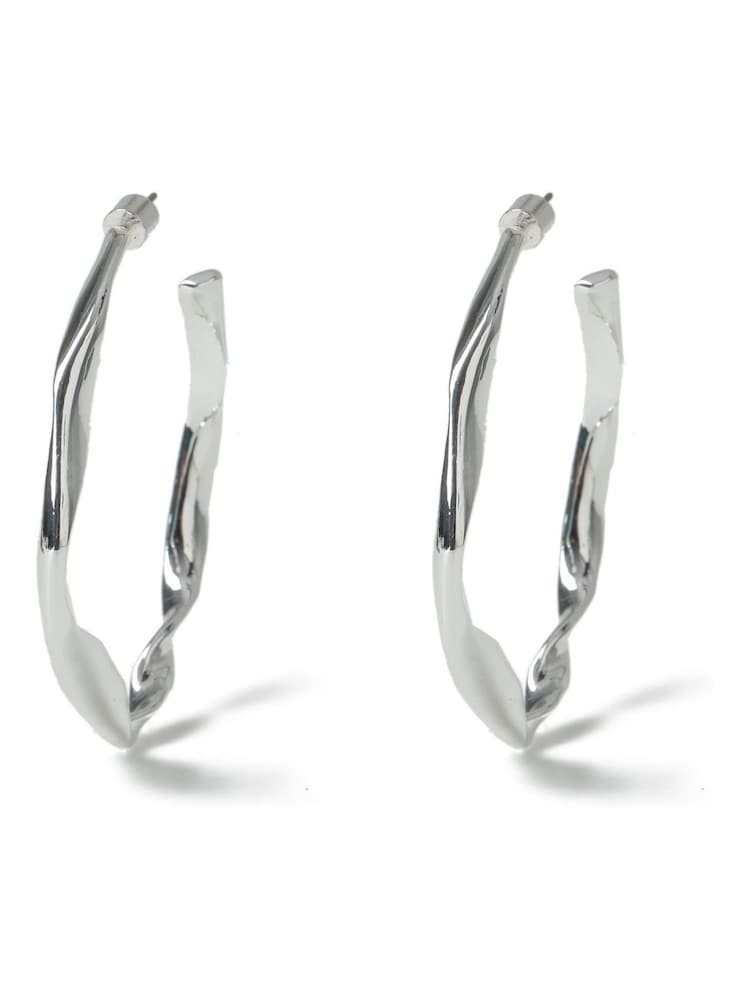 Aela Large Silver Tone Abstract Twist Hoop Earrings - Image 1 of 2 Aela Large Silver Tone Abstract Twist Hoop Earrings - Image 1 of 2