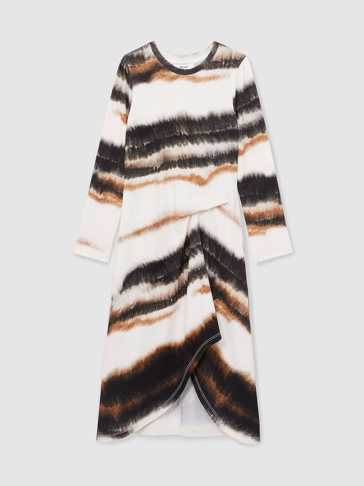 Reiss Ivory Print Georgia 4-9 yrs Printed Jersey Ruched Midi Dress - Image 2 of 4