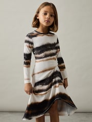 Reiss Ivory Print Georgia 4-9 yrs Printed Jersey Ruched Midi Dress - Image 3 of 4