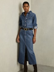 Reiss Indigo Terra Petite Denim Button-Through Midi Dress - Image 1 of 8