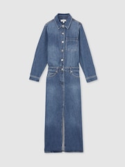 Reiss Indigo Terra Petite Denim Button-Through Midi Dress - Image 2 of 8
