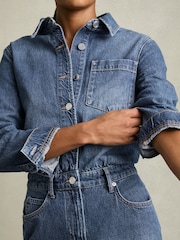Reiss Indigo Terra Petite Denim Button-Through Midi Dress - Image 3 of 8