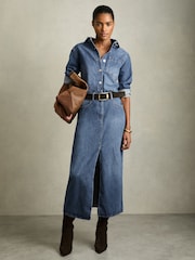 Reiss Indigo Terra Petite Denim Button-Through Midi Dress - Image 4 of 8