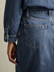 Reiss Indigo Terra Petite Denim Button-Through Midi Dress - Image 6 of 8