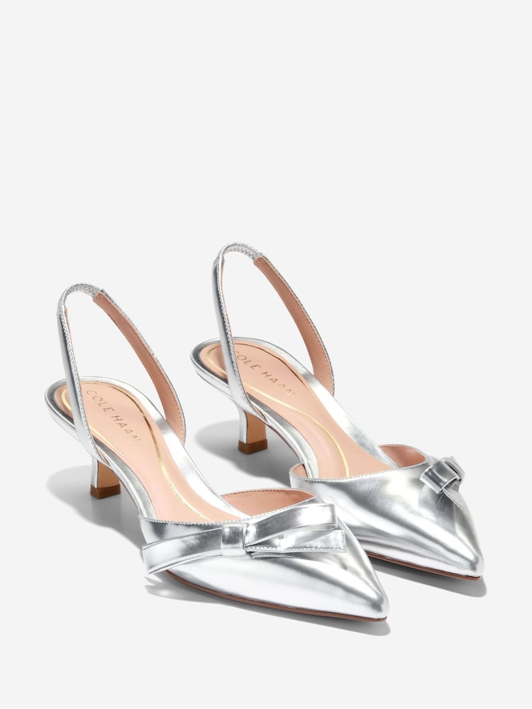 Cole Haan Womens Silver Noella Bow Sling Pumps - Image 2 of 6