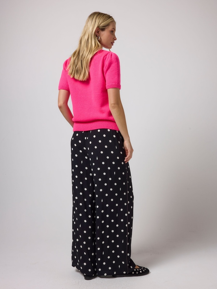 SCAMP & DUDE Black Polka Spot Bolt Wide Leg Trousers - Image 2 of 3