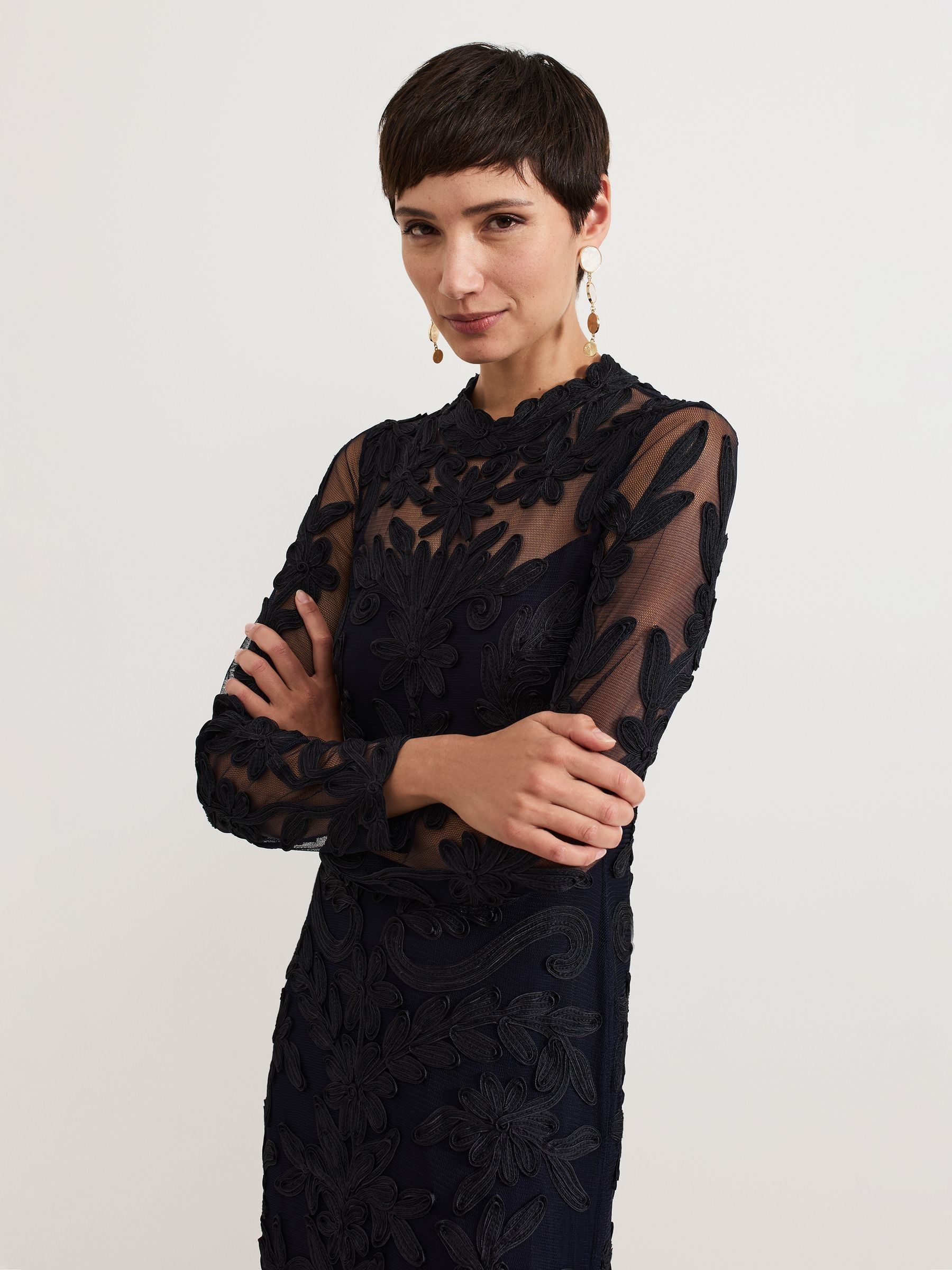 Buy Phase Eight Blue Geneve Tapework Maxi Dress from the