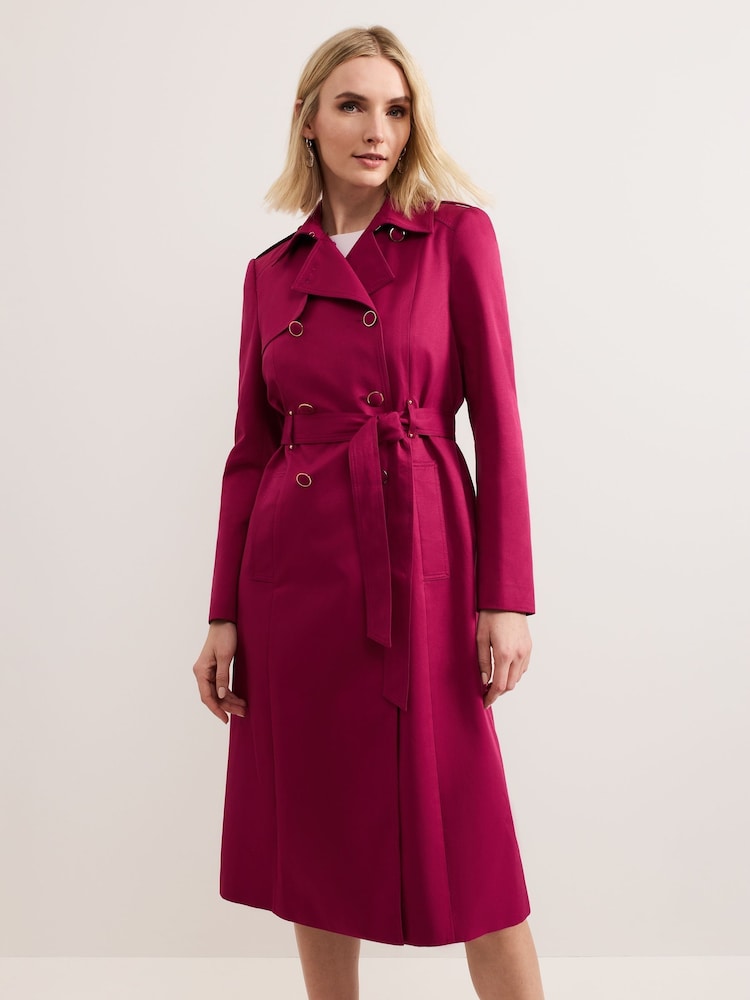 Phase Eight Pink Cheryl Long Fitted Trench Coat - Image 1 of 7