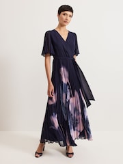 Phase Eight Blue Abigail Printed Pleat Maxi Dress - Image 1 of 7