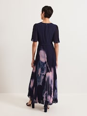Phase Eight Blue Abigail Printed Pleat Maxi Dress - Image 2 of 7